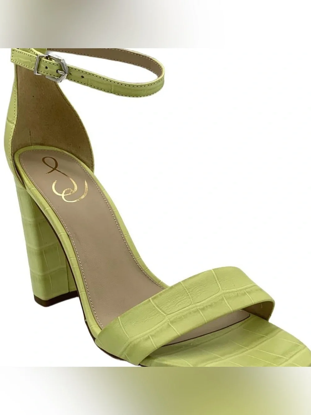 Sam Edelman Yaro 9 Lime Croc-Embossed Ankle-Strap Block Heels